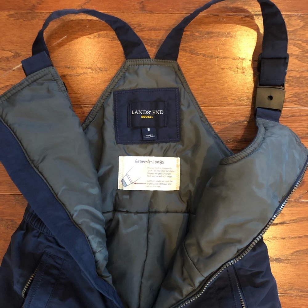 Land’s End squall navy snow pants bibs 8